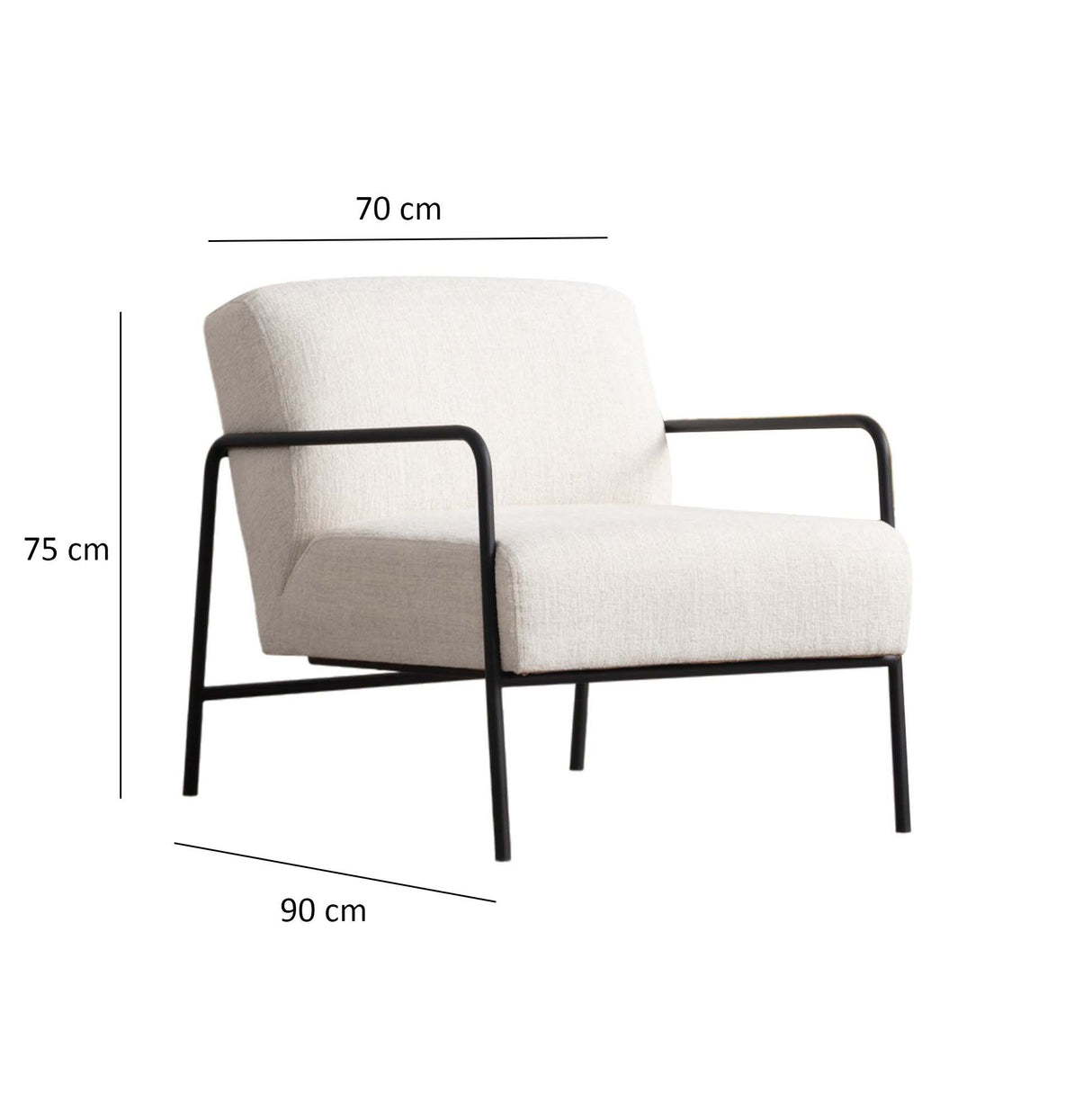 Modern Armchair Eti White Fabric - Black Frame