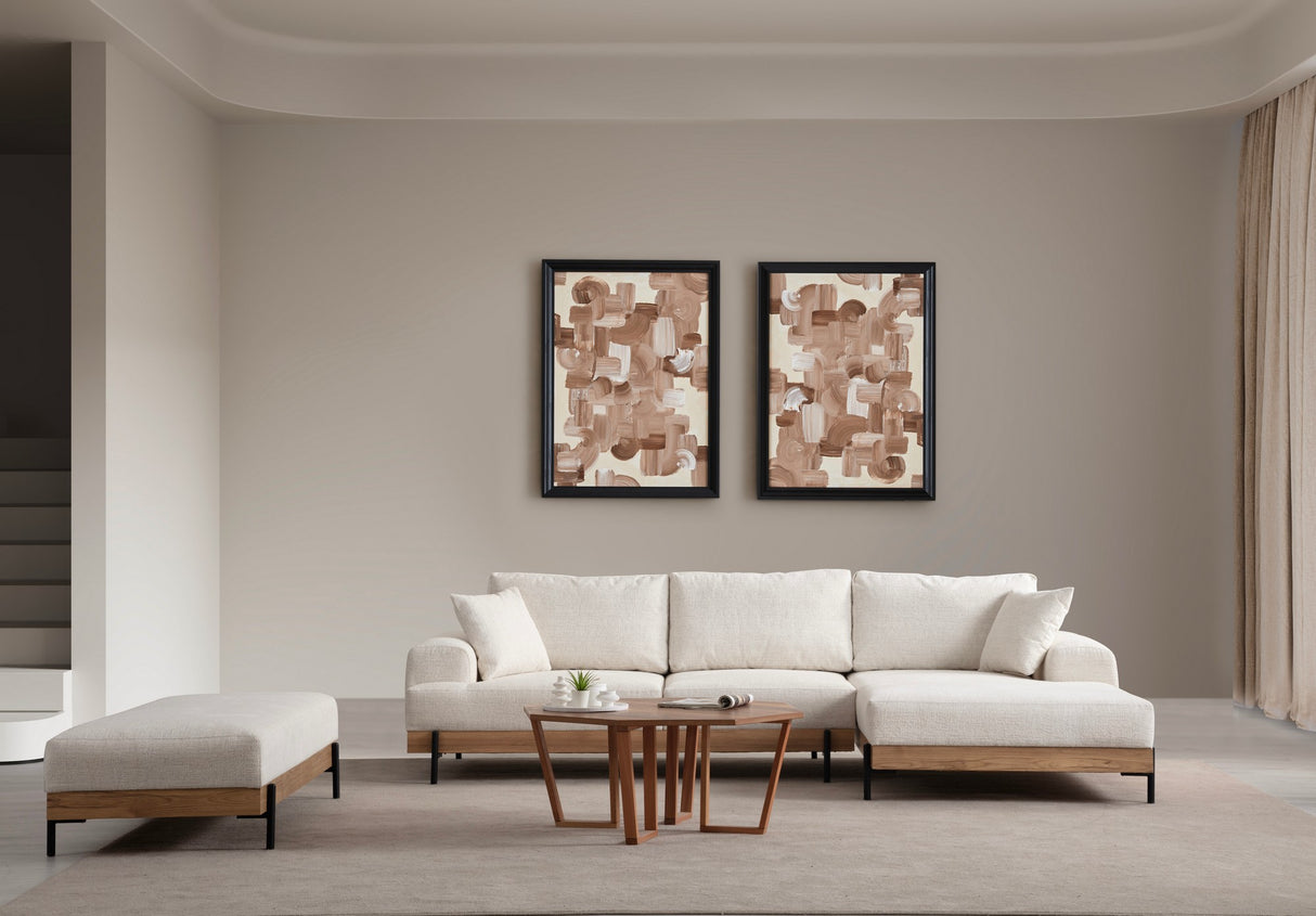 Banken - Moderne Hoekbank Rechts Eti Stof Wit - Hout Frame - Dimehouse
