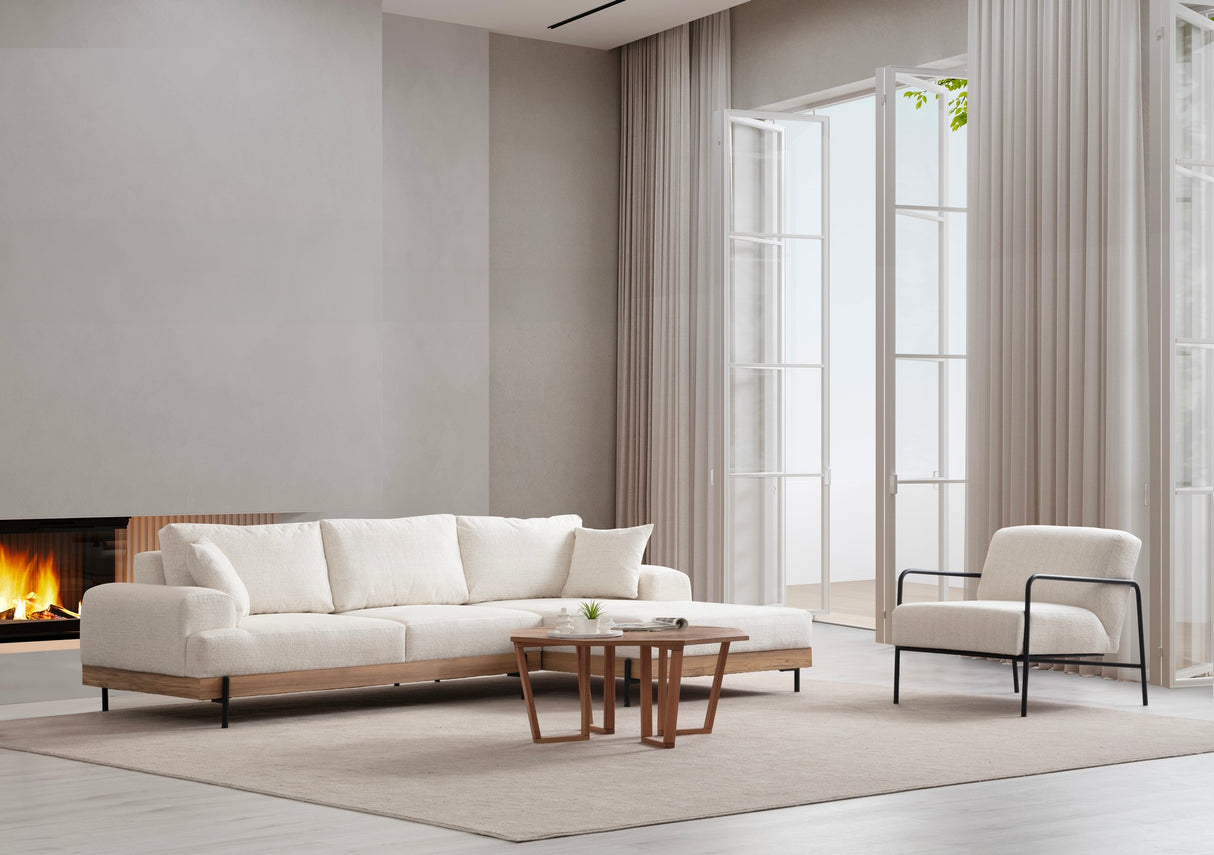Banken - Moderne Hoekbank Rechts Eti Stof Wit - Hout Frame - Dimehouse