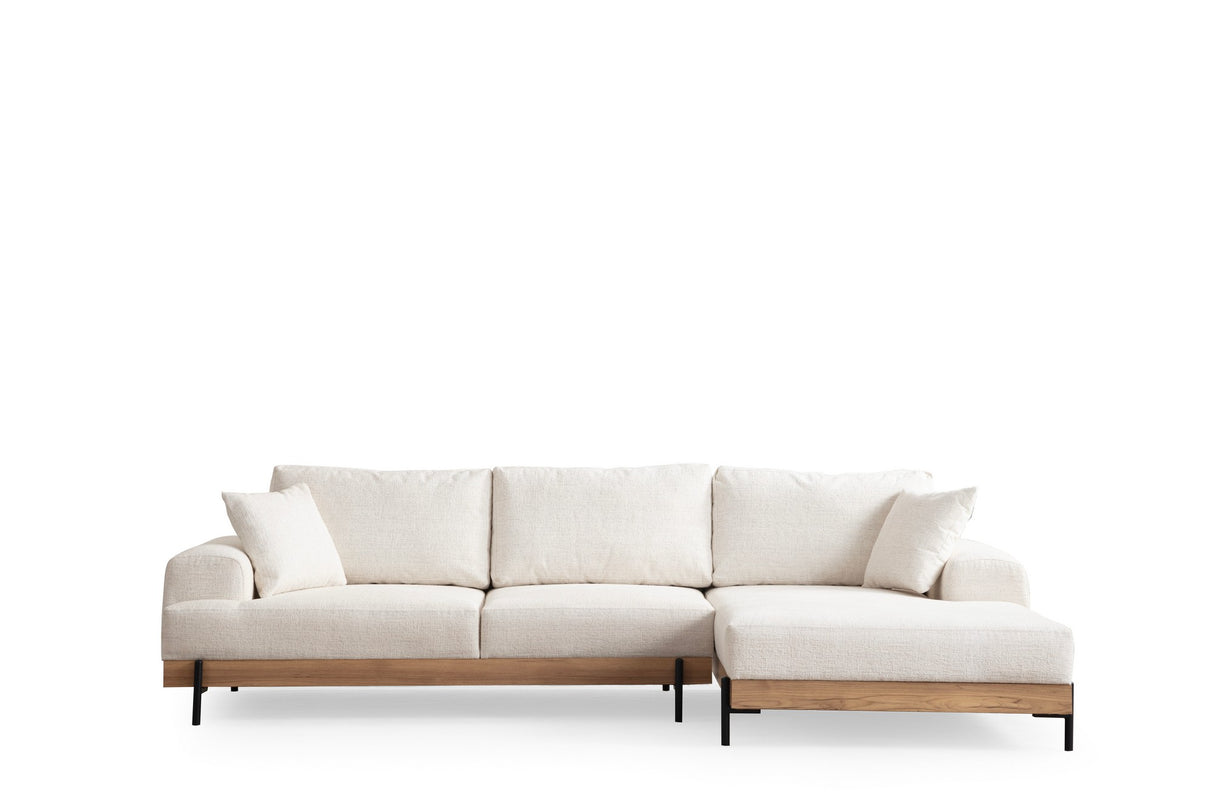 Banken - Moderne Hoekbank Rechts Eti Stof Wit - Hout Frame - Dimehouse