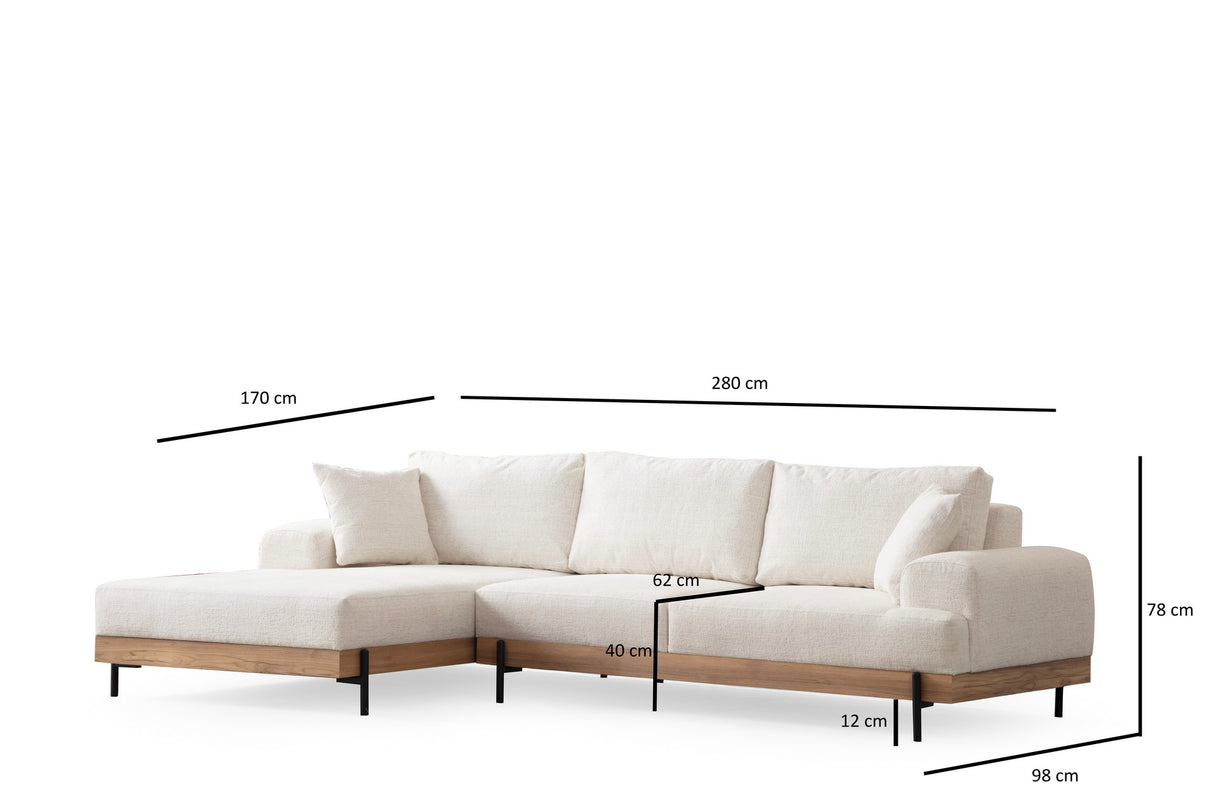 Modern Corner Sofa Left Eti Fabric White - Wood Frame
