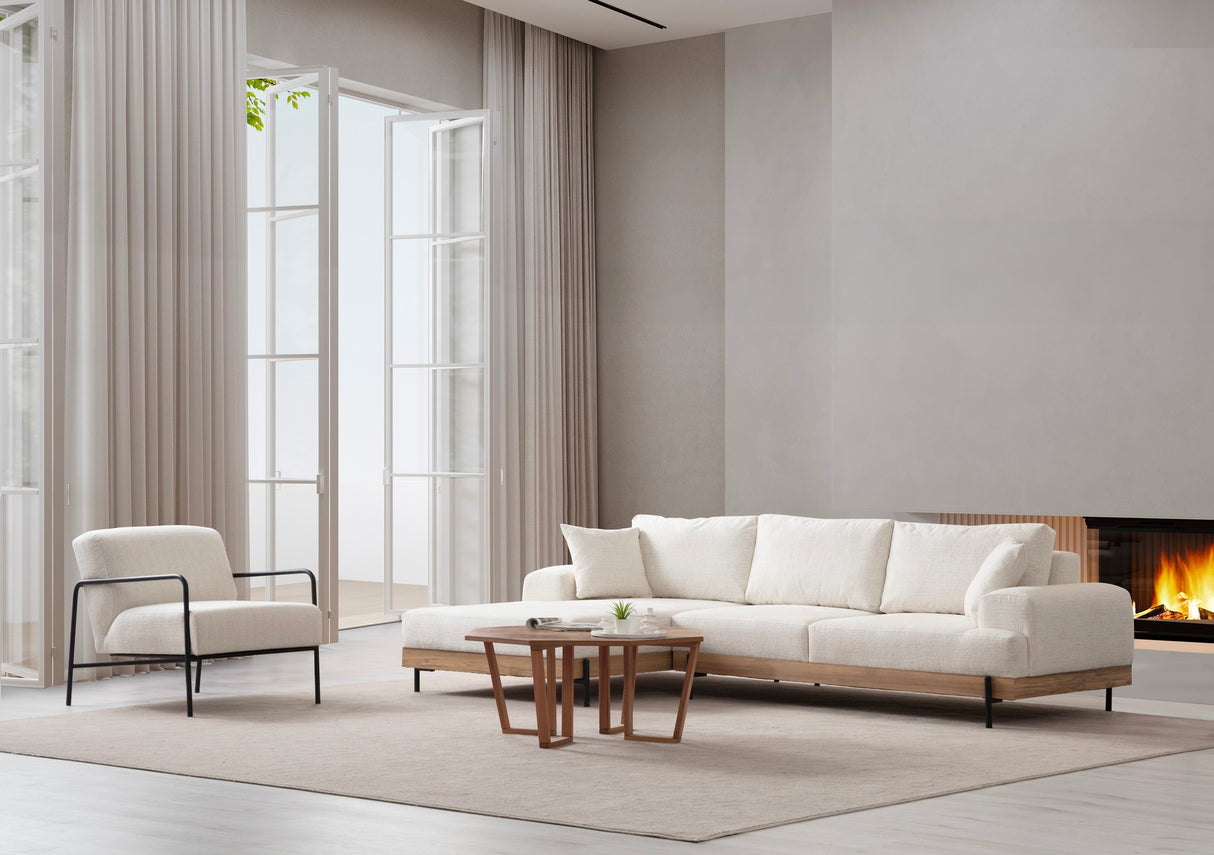 Modern Corner Sofa Left Eti Fabric White - Wood Frame