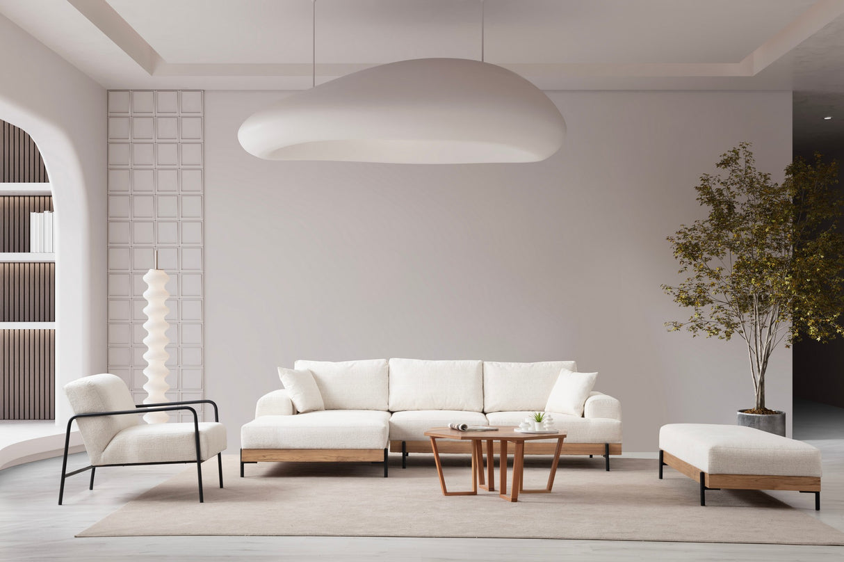 Modern Corner Sofa Left Eti Fabric White - Wood Frame