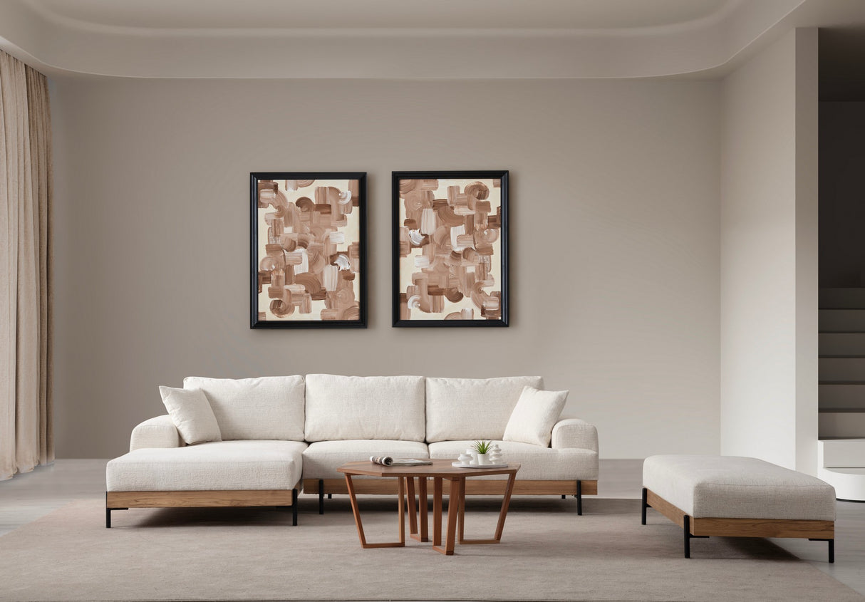 Modern Corner Sofa Left Eti Fabric White - Wood Frame