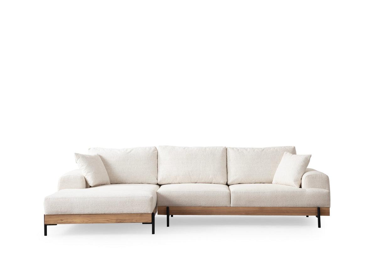 Modern Corner Sofa Left Eti Fabric White - Wood Frame
