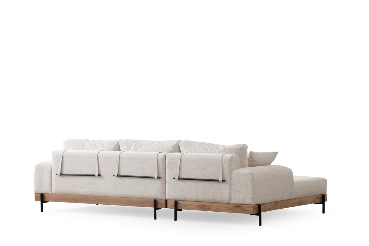 Modern Corner Sofa Left Eti Fabric White - Wood Frame