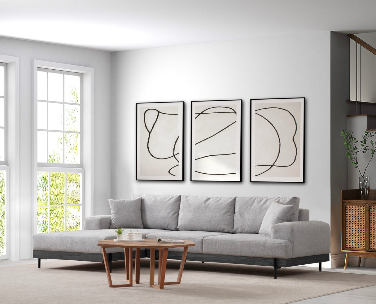 Modern Corner Sofa Left Eti Fabric Gray - Black Wooden Frame