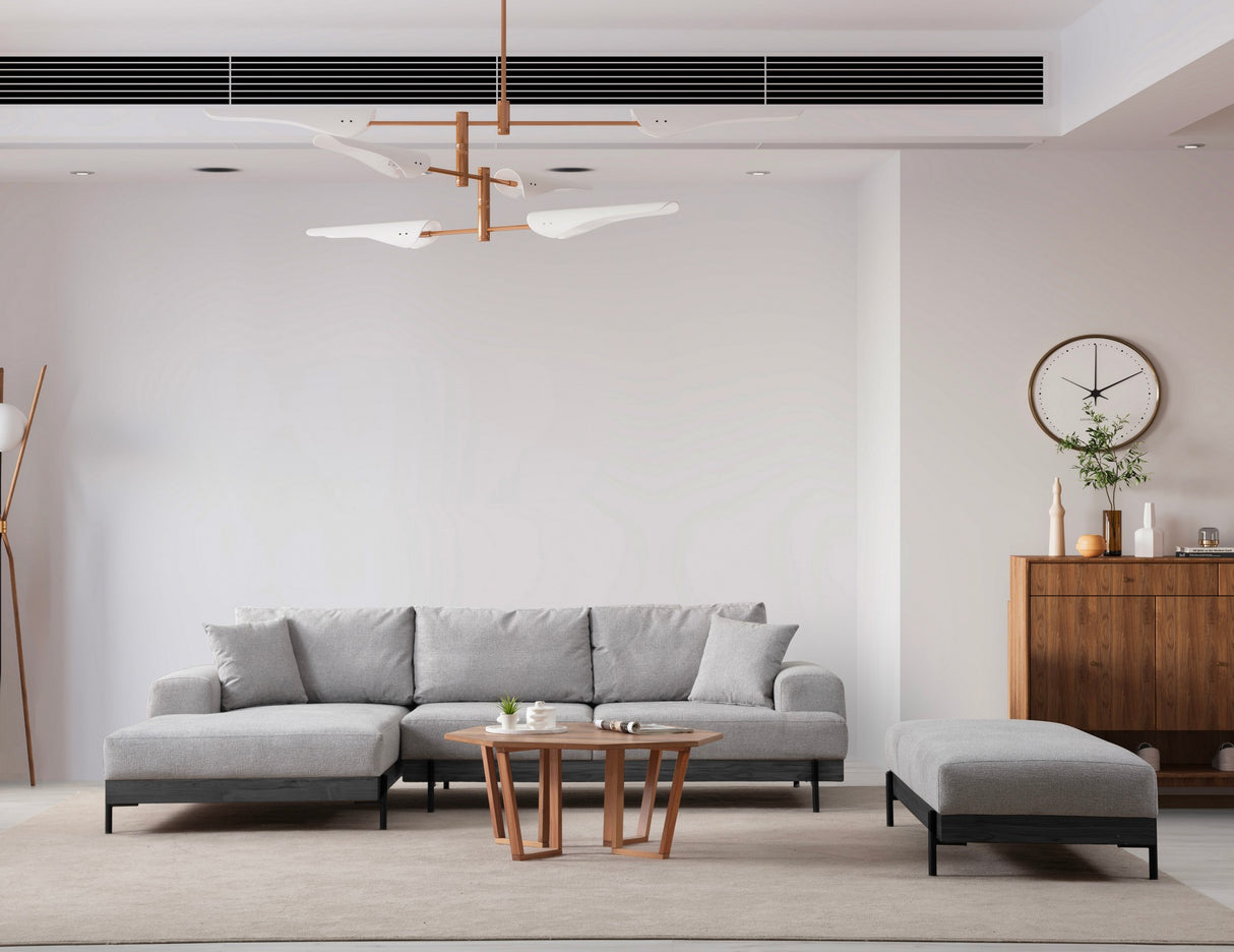 Modern Corner Sofa Left Eti Fabric Gray - Black Wooden Frame