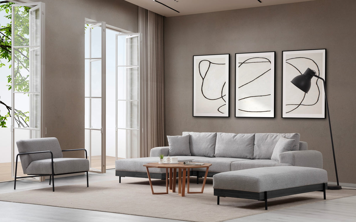 Modern Corner Sofa Left Eti Fabric Gray - Black Wooden Frame