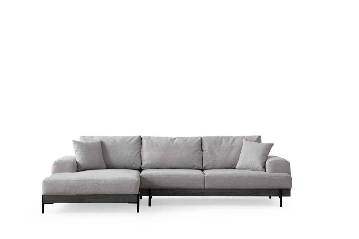 Modern Corner Sofa Left Eti Fabric Gray - Black Wooden Frame
