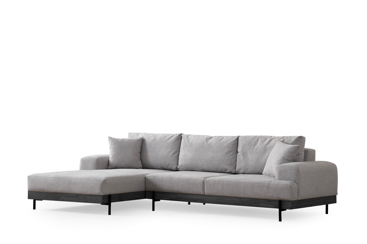 Modern Corner Sofa Left Eti Fabric Gray - Black Wooden Frame