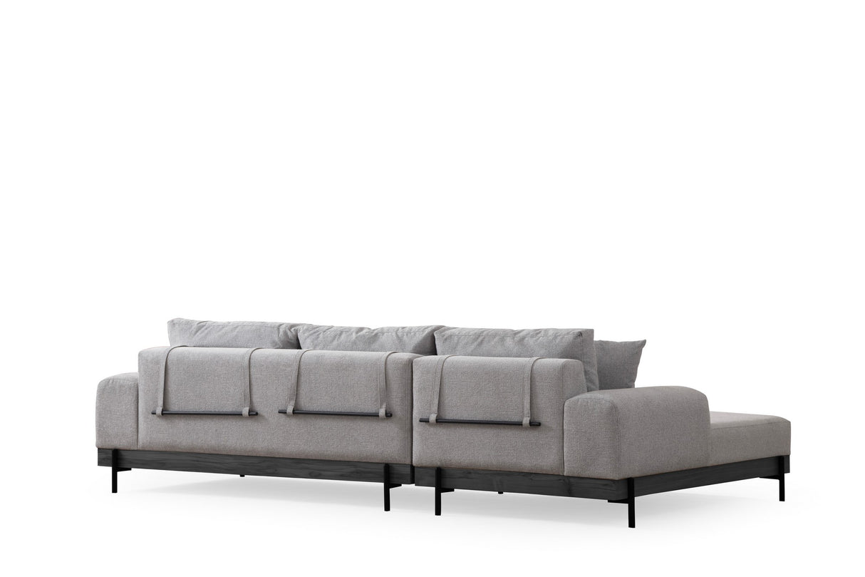 Modern Corner Sofa Left Eti Fabric Gray - Black Wooden Frame