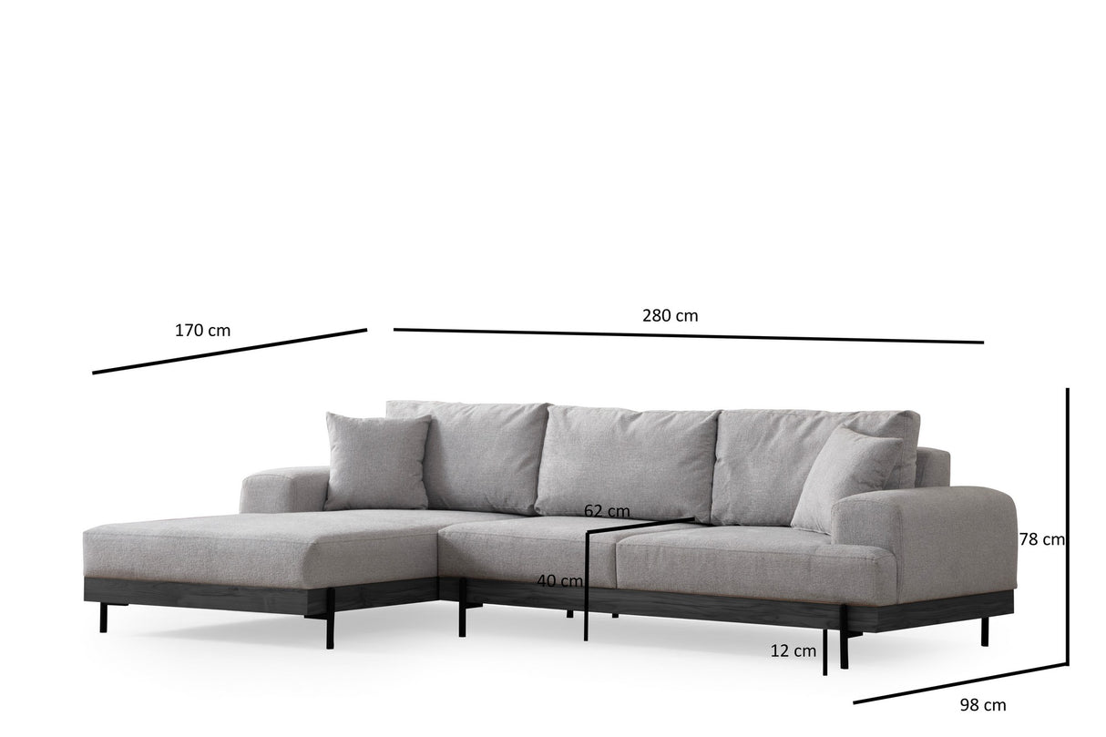 Modern Corner Sofa Left Eti Fabric Gray - Black Wooden Frame