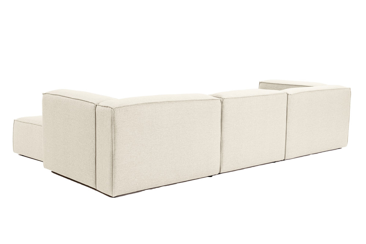 Modular corner sofa with loose pouf in ecru beige linen fabric Fora - left