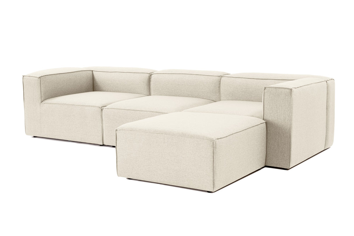 Modular corner sofa with loose pouf in ecru beige linen fabric Fora - left