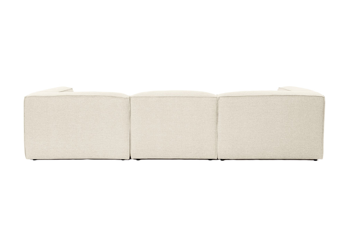 Modular corner sofa with loose pouf in ecru beige linen fabric Fora - left