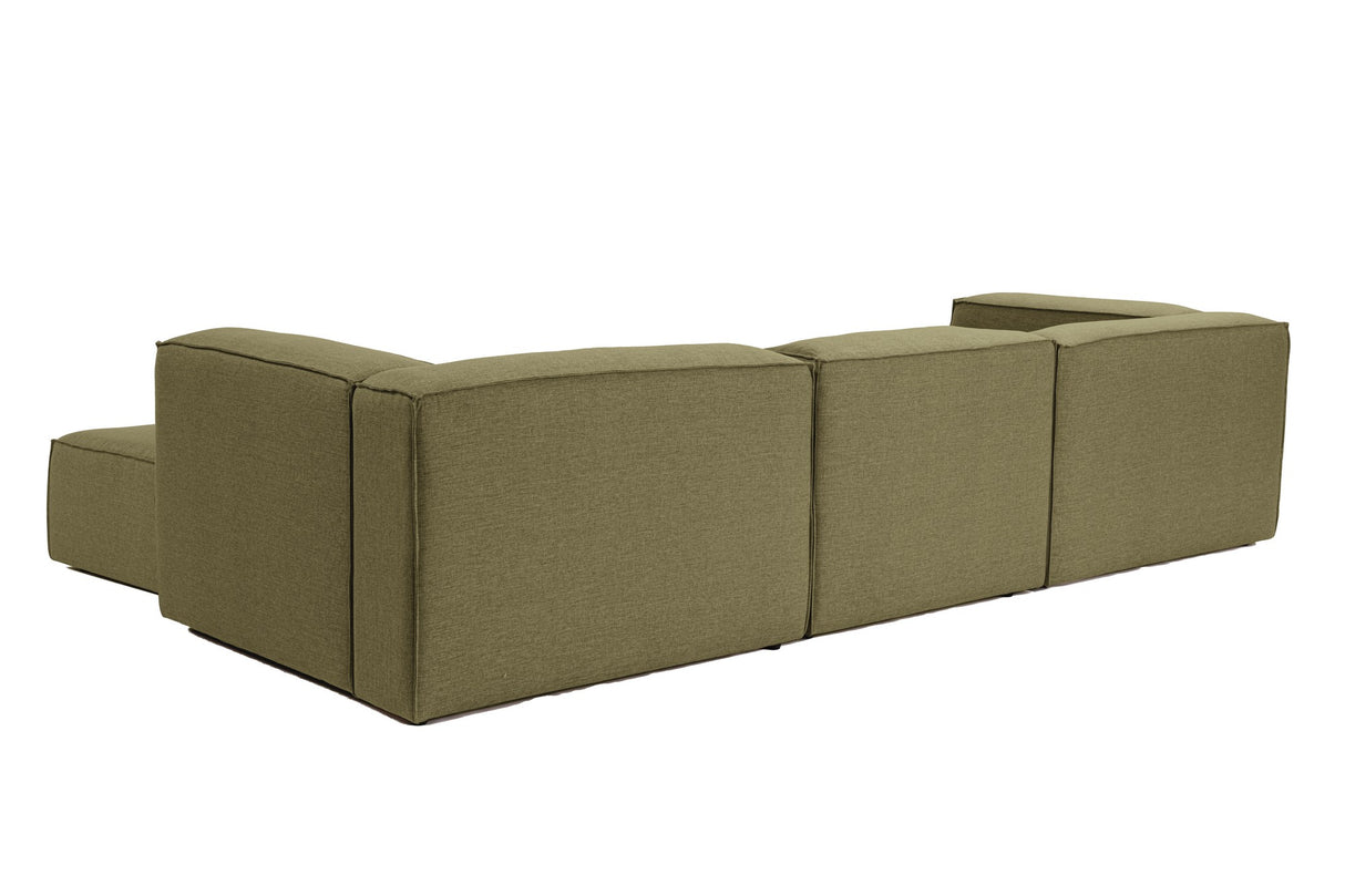 Modular corner sofa Fora with loose ottoman linen fabric - green