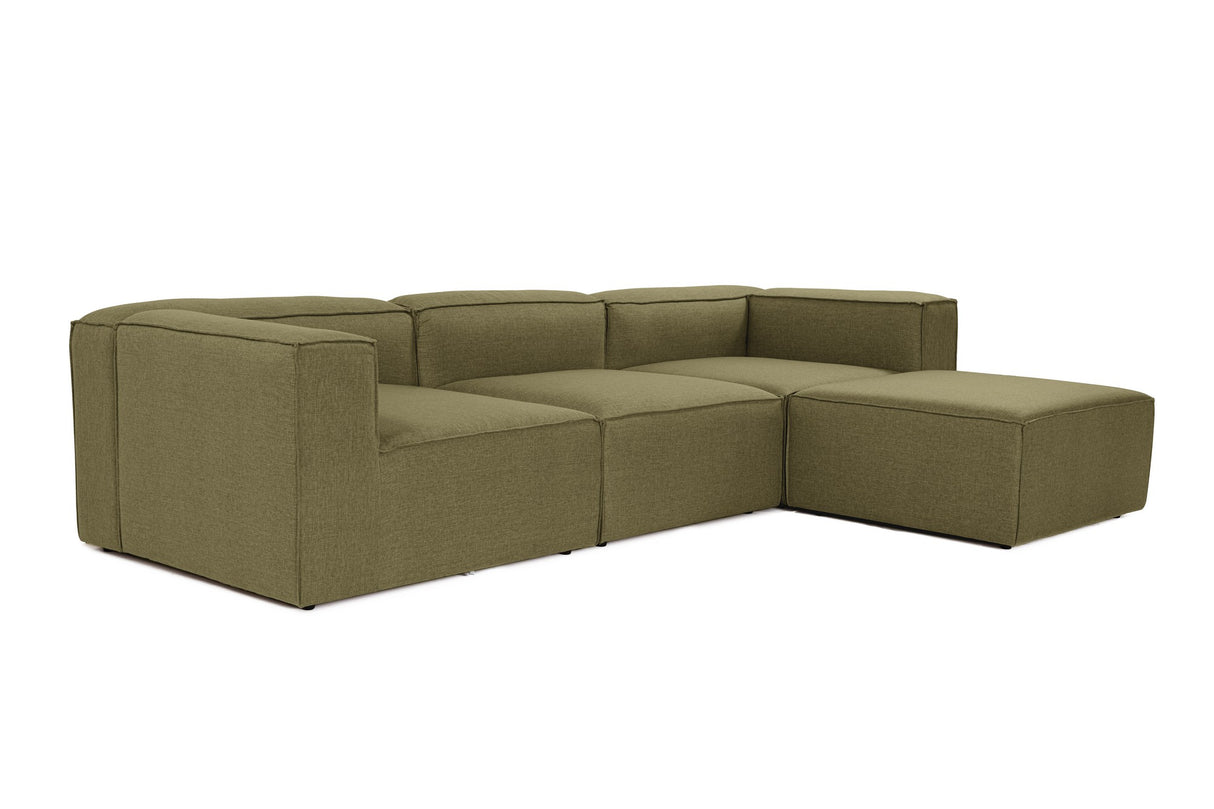 Modular corner sofa Fora with loose ottoman linen fabric - green