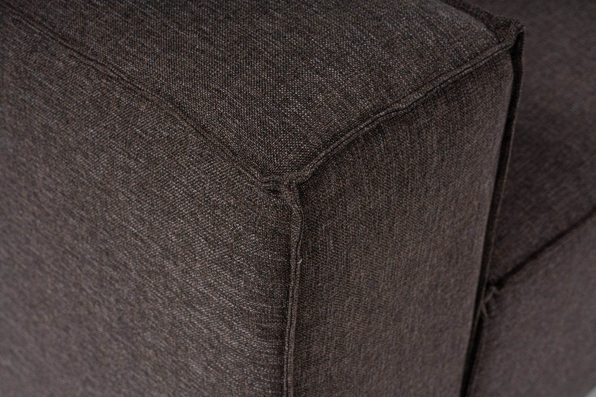 Modular corner sofa with loose pouf dark brown linen fabric Fora