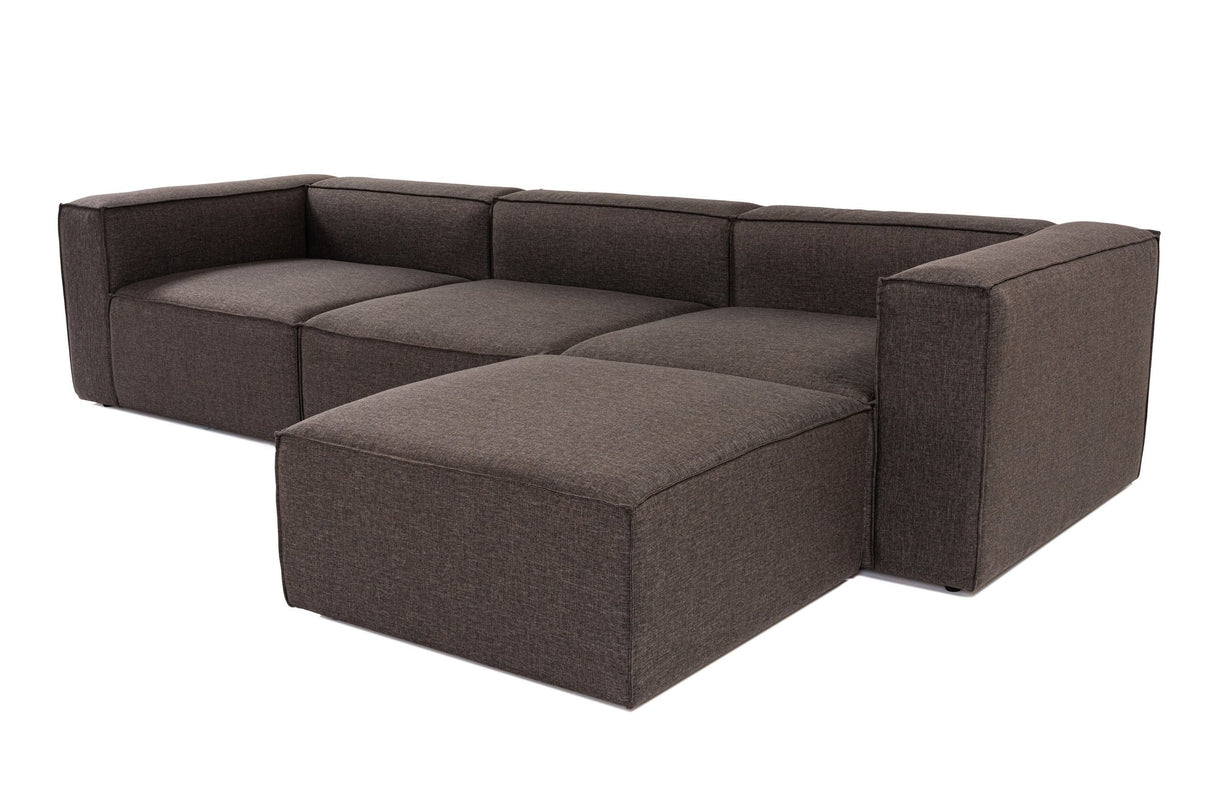 Modular corner sofa with loose pouf dark brown linen fabric Fora