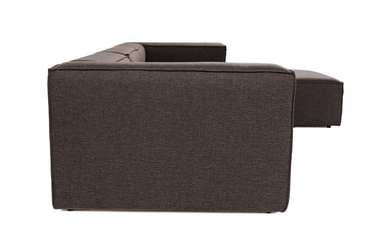 Modular corner sofa with loose pouf dark brown linen fabric Fora