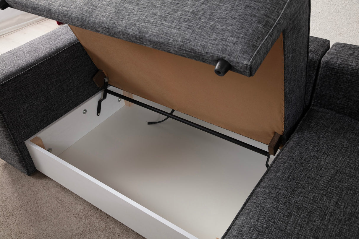 Anthracite fabric sofa bed - with storage space - right facing - 260 x 170 cm - Pirlo