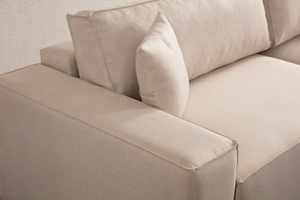 Beige fabric sofa bed - with storage space - right facing - 260 x 170 cm - Pirlo