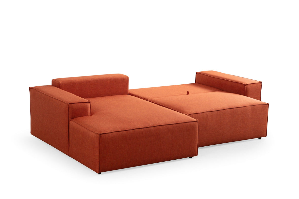 Terracotta fabric sofa bed - with storage space - left facing - 260 x 170 cm - Pirlo