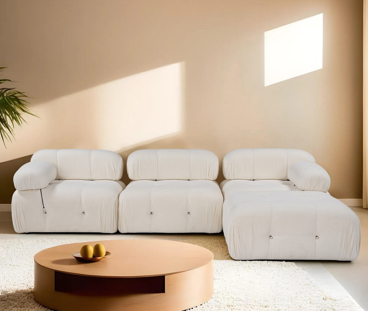 Modular XXL corner sofa Bubble with ottoman - bouclé white
