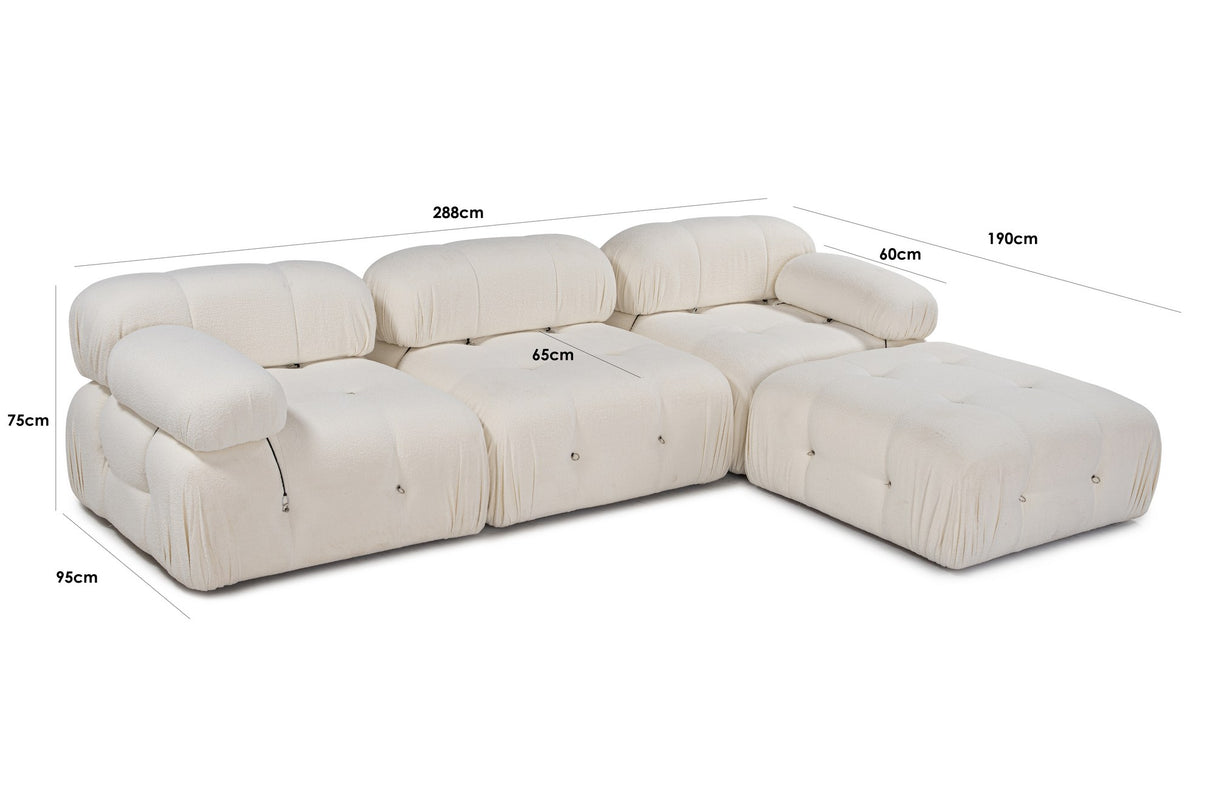 Modular XXL corner sofa Bubble with ottoman - bouclé white