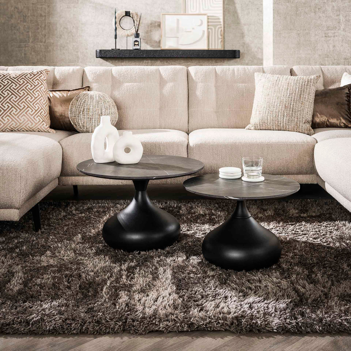 Drop Coffee Table Set of 2 3D Melamine Graphite Ø60-Ø50