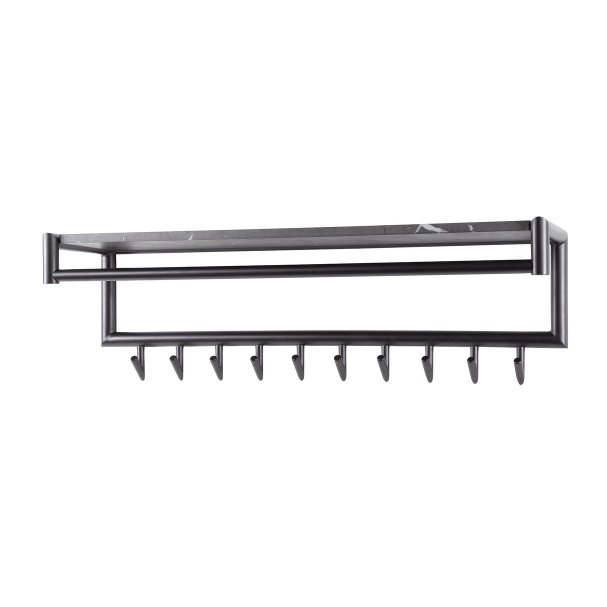 Coat rack Kimi 10-Hook Black Ceramic - With Rod and Hat Shelf