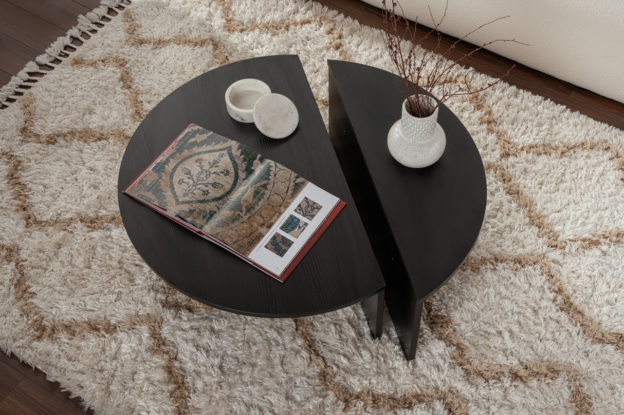 Round Coffee Table Black Tiered Melamine 85 cm Orin