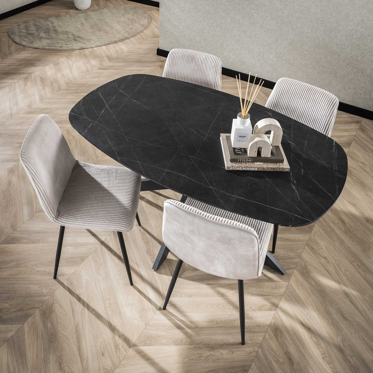 Dining table Mysha Danish Oval Melamine Black 150x90 cm