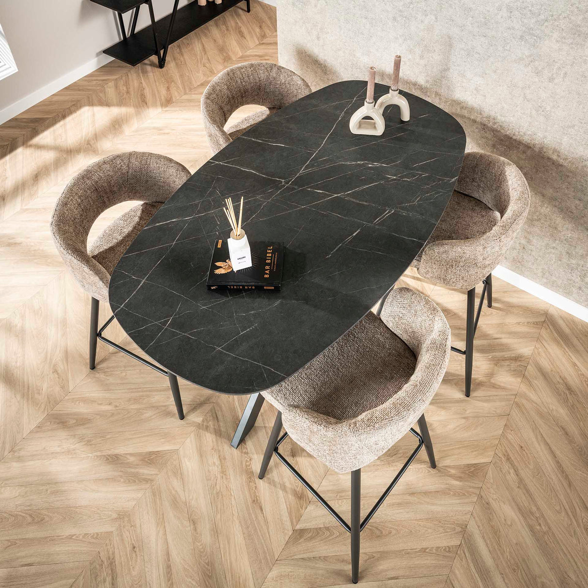 Danish Oval Dining Table Iris 140x80 cm Spindle Base Ceramic Look