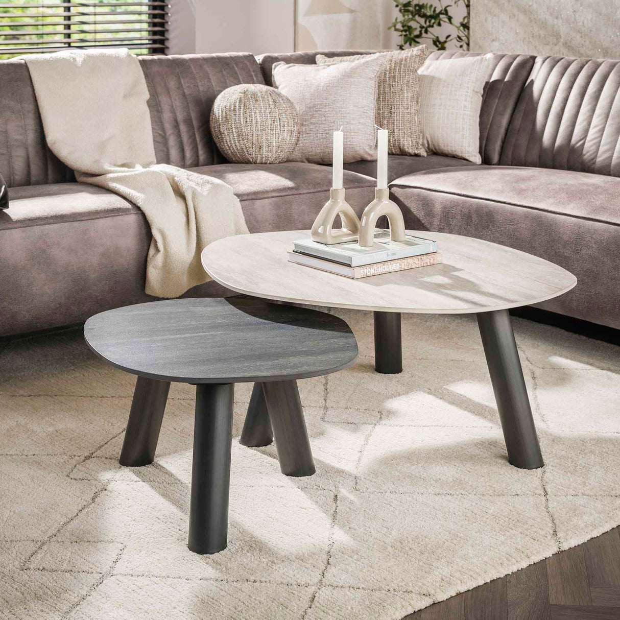 Arvo Twin coffee table set of 2 Ceramic travertine 100x87 cm