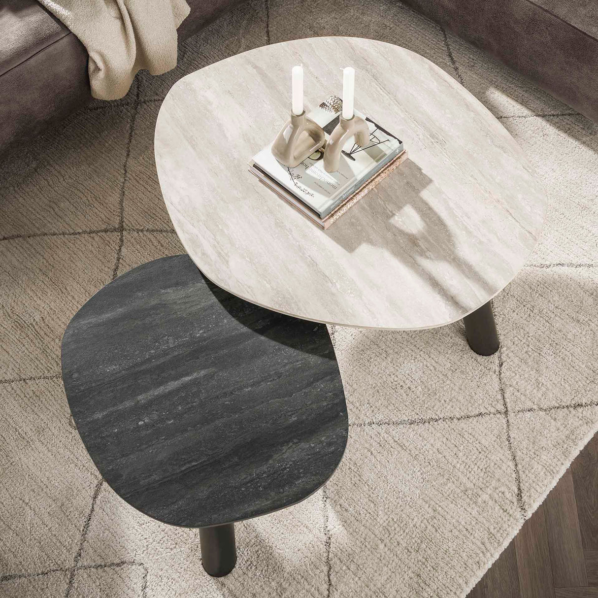 Arvo Twin coffee table set of 2 Ceramic travertine 100x87 cm