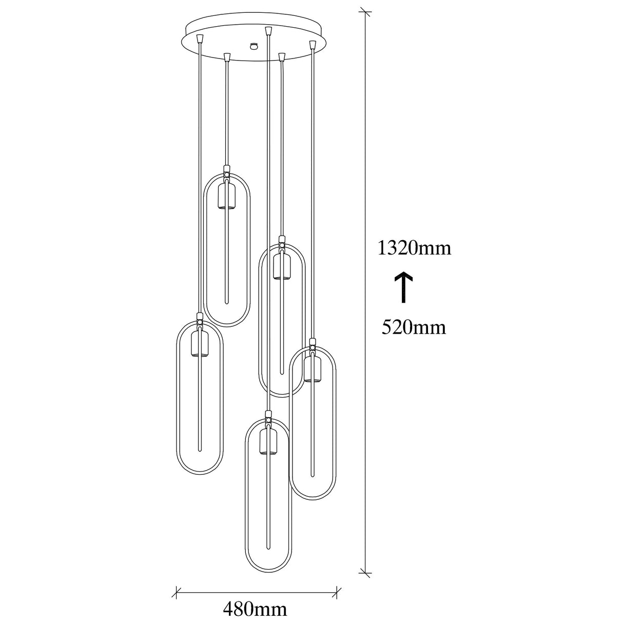 Pendant lamp 5-light Black Gold Metal Dune