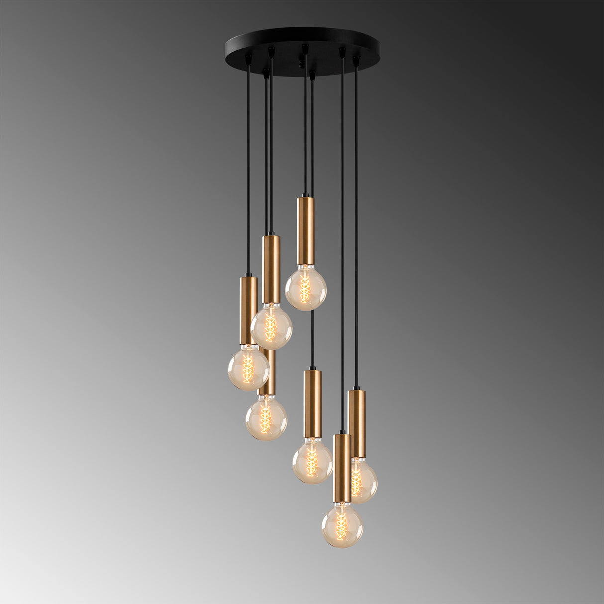 7-light Pendant Lamp Tiered Bronze-colored Metal Scarlet