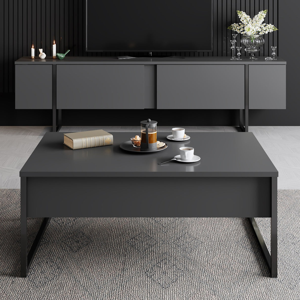 Rectangular Coffee Table Anthracite Luxe 90x60 - Black Frame