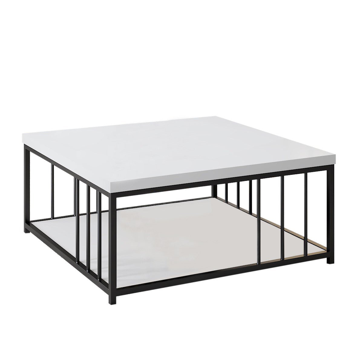 Square Coffee Table White Zenn 90x90 - Black Frame
