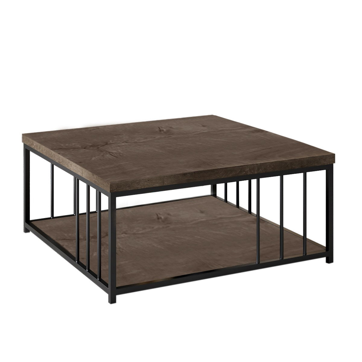 Square Coffee Table Walnut Zenn 90x90 - Black Frame