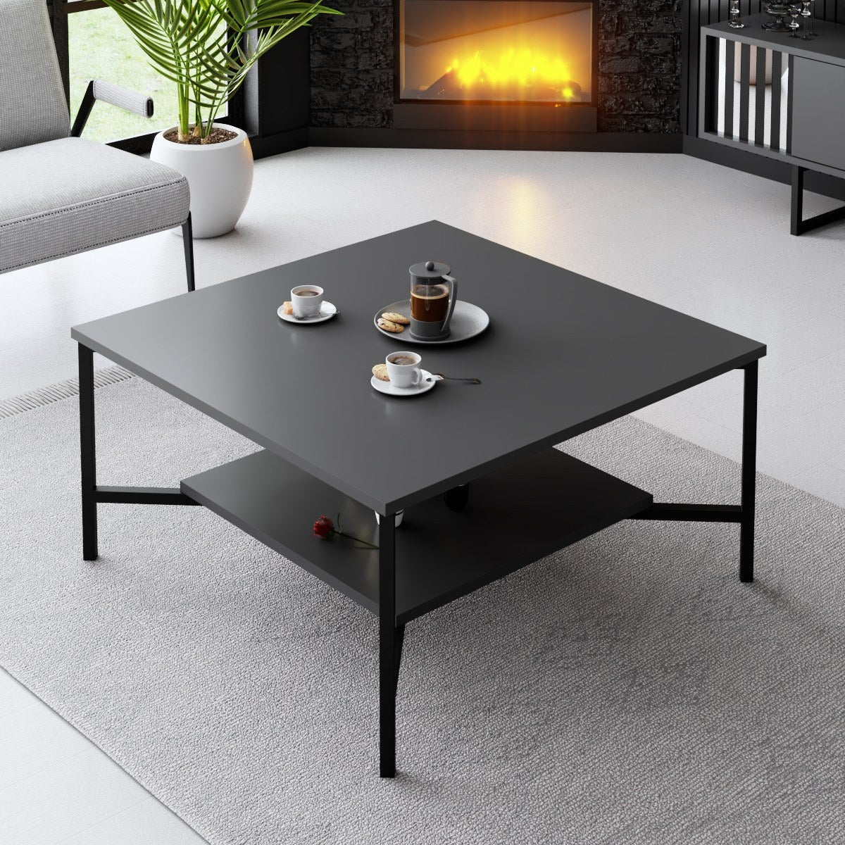 Square Coffee Table Anthracite Black Line 80x80 - Black Frame