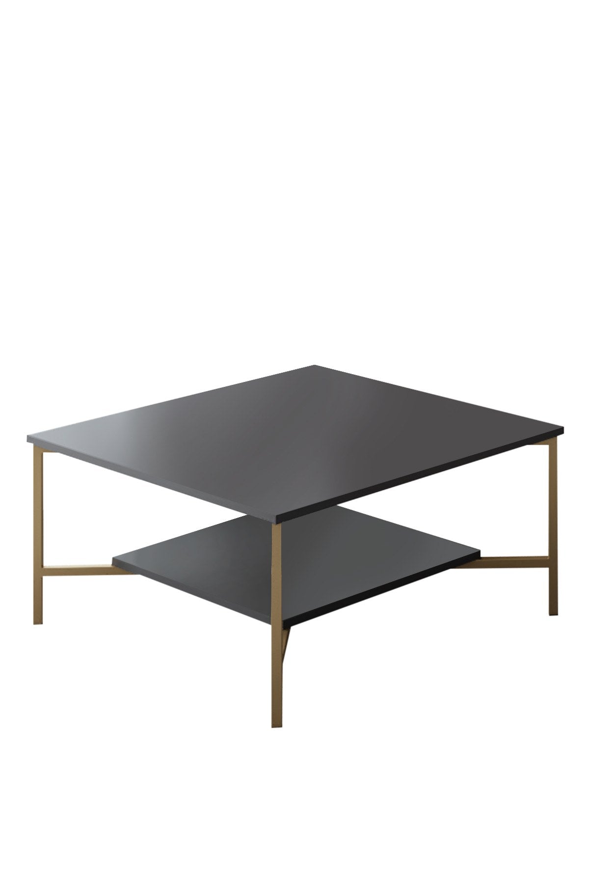 Square Coffee Table Anthracite Gold Line 80x80 - Gold Frame