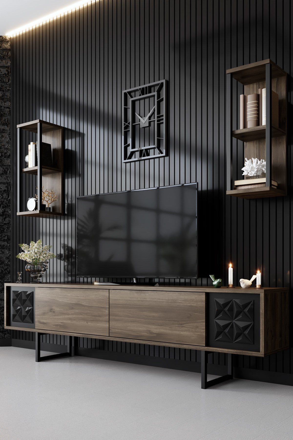 Furniture Set Walnut-Black - Black Line - Coffee Table + TV Furniture