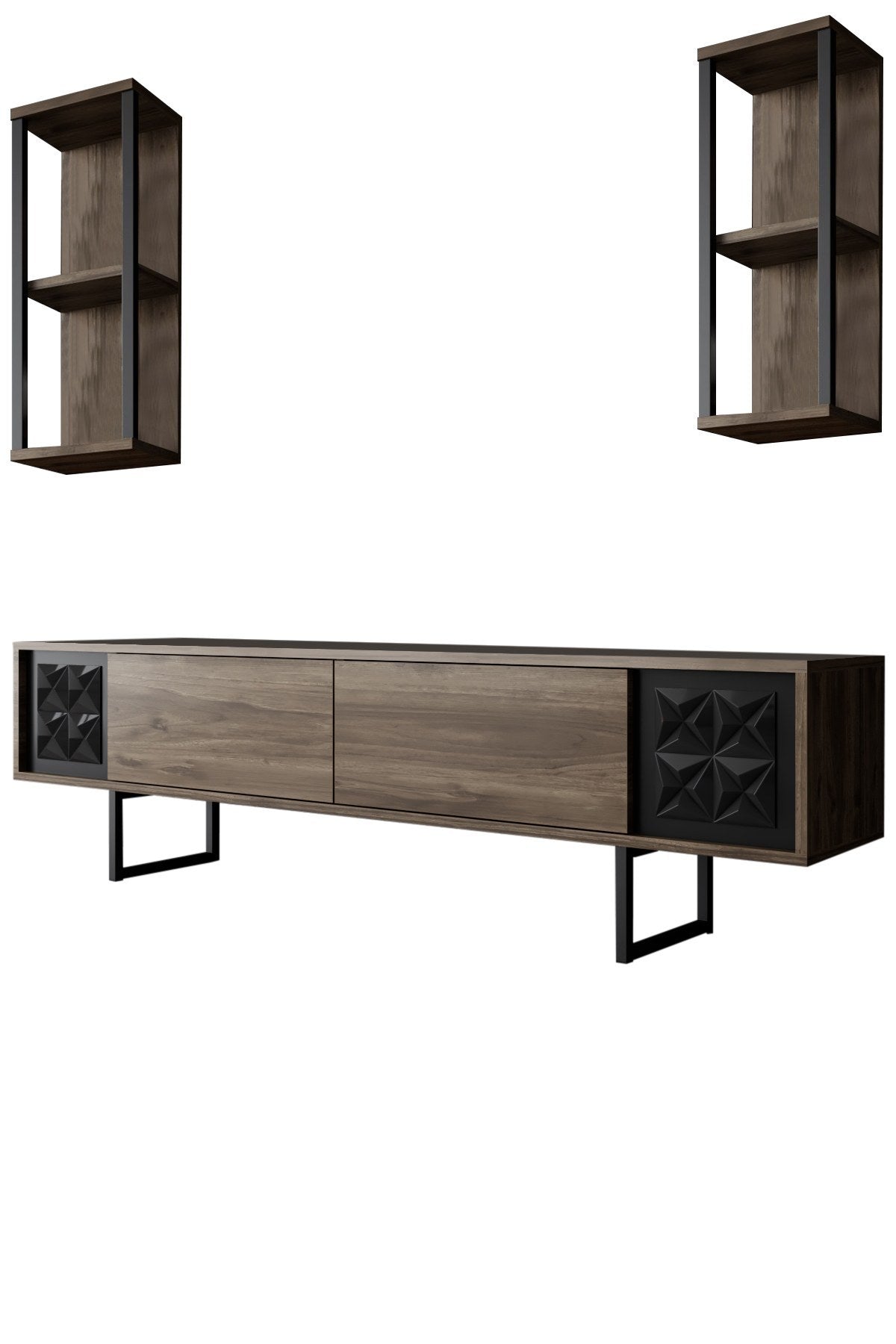 Furniture Set Walnut-Black - Black Line - Coffee Table + TV Furniture