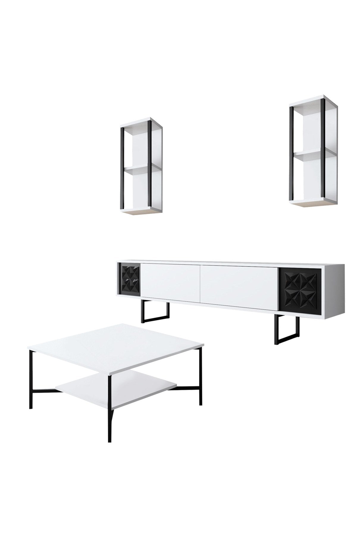 Furniture Set White-Black - Black Line - Coffee Table + TV Furniture