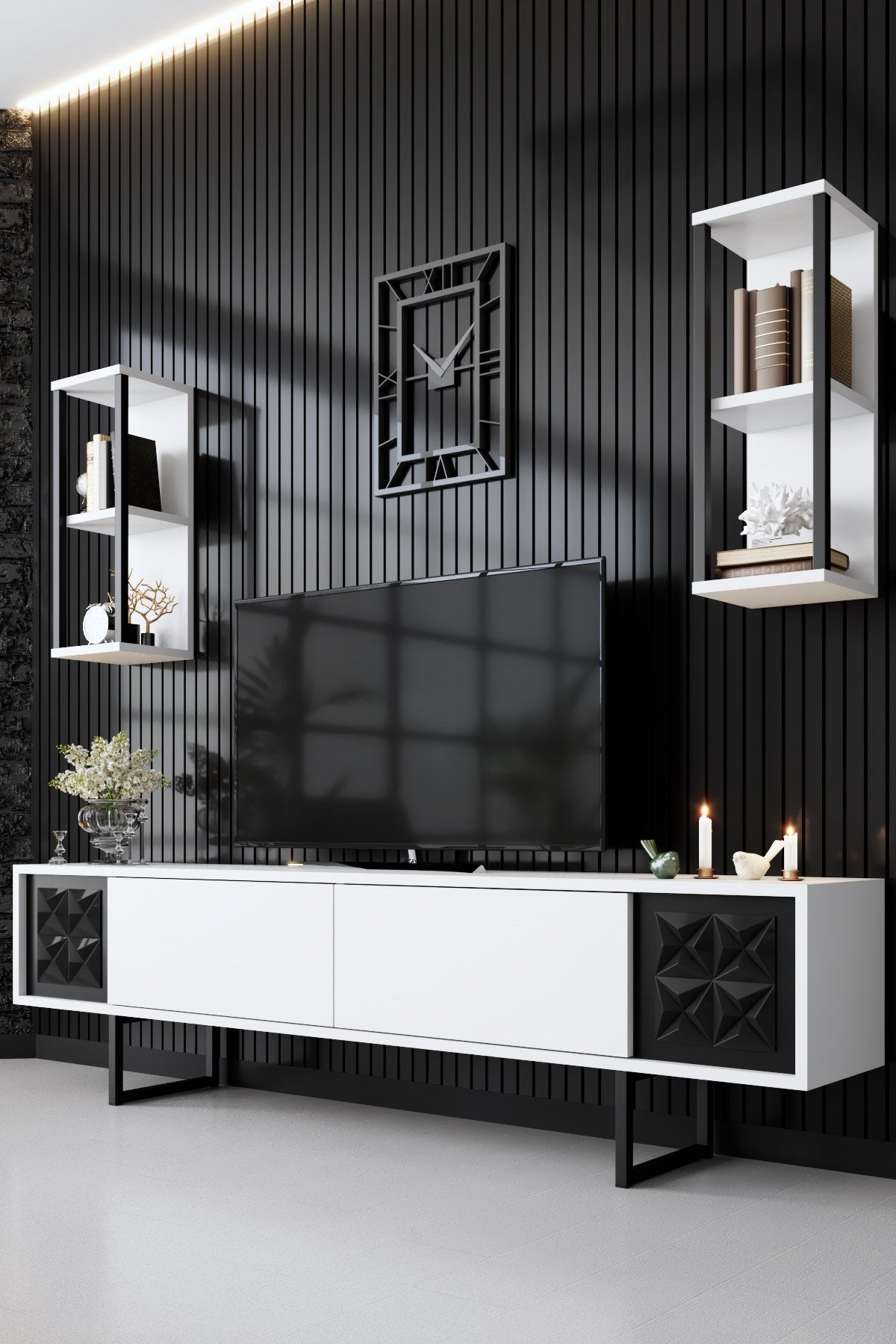 Furniture Set White-Black - Black Line - Coffee Table + TV Furniture