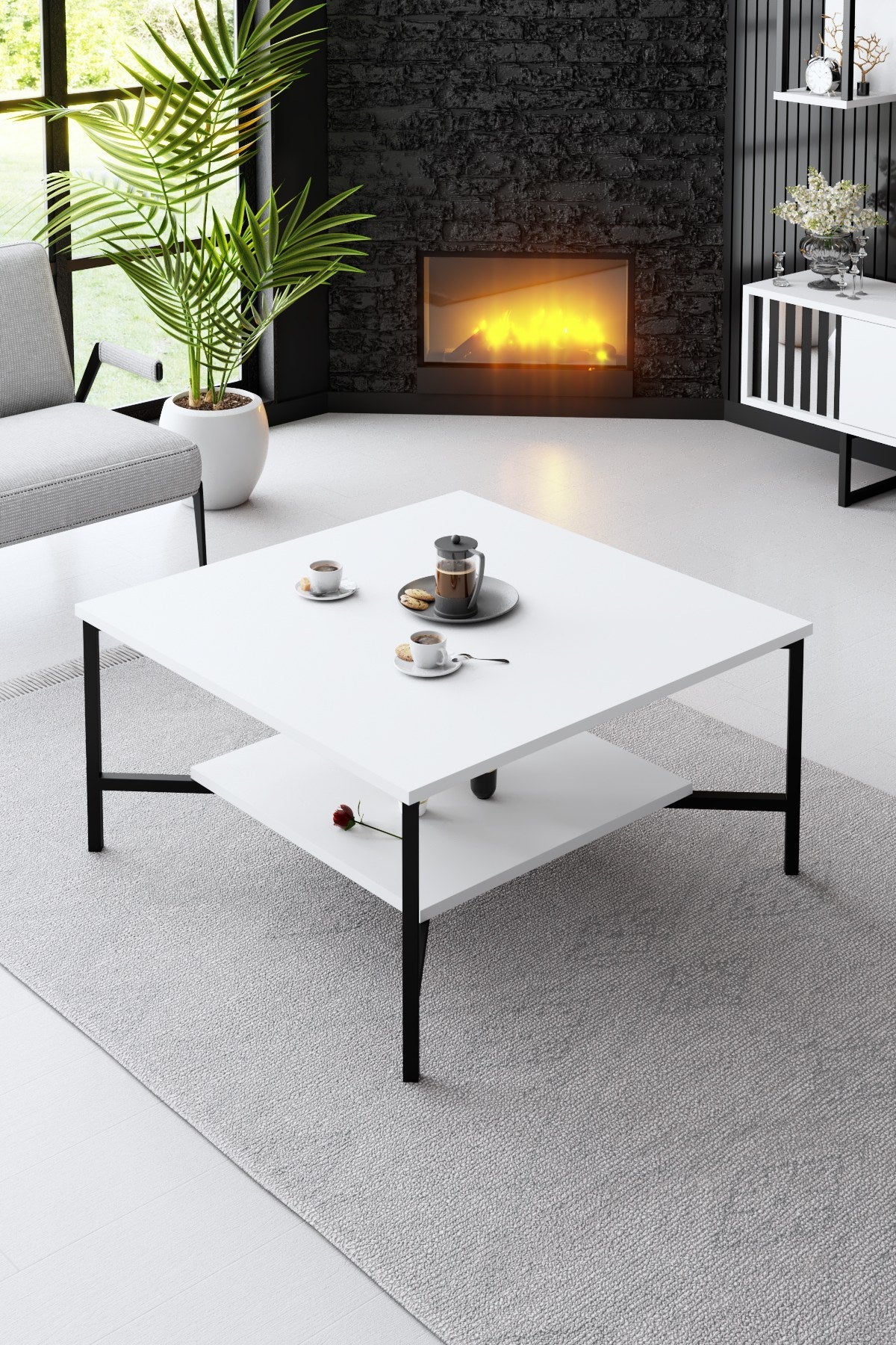 Furniture Set White-Black - Black Line - Coffee Table + TV Furniture