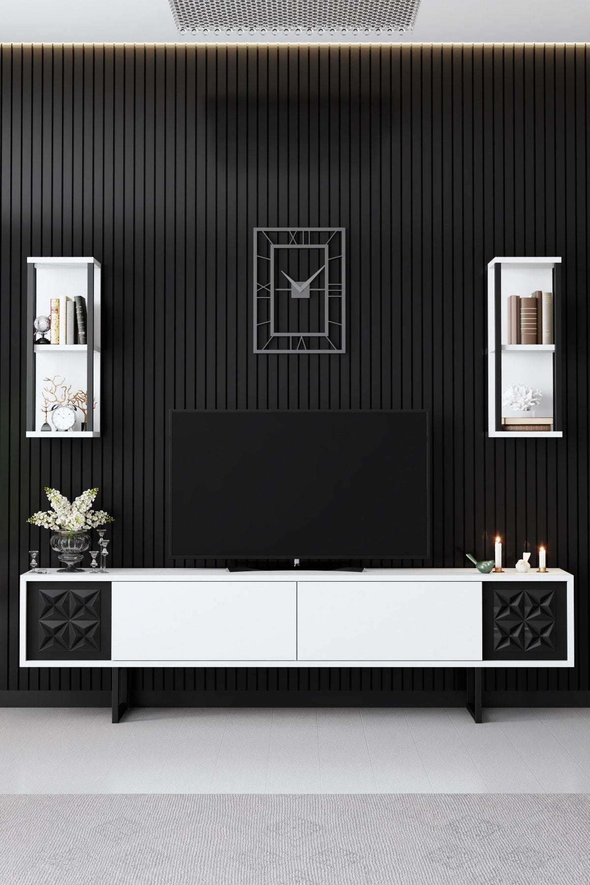 Furniture Set White-Black - Black Line - Coffee Table + TV Furniture